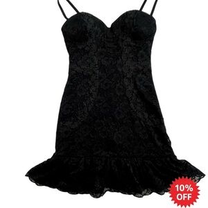 Vintage Classic 90s Bebe Black Lace Bustier Mini Dress Y2K NWT Size S